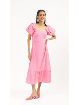 Virgio - Pink Puff Sleeve Bustier Midi Dress