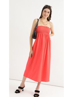 Virgio - Pink Strapless Smocked Bustier Midi Dress