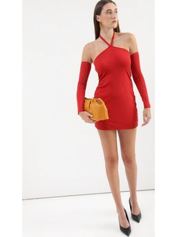 Virgio - Red Halter Neck Bodycon Mini Dress