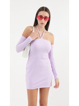 Virgio - Pastel Lavender Halter Neck Bodycon Mini Dress