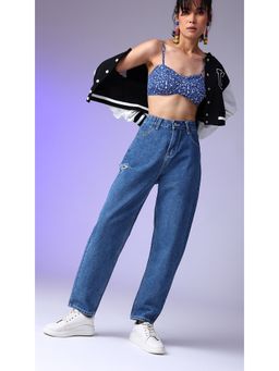Virgio - Ripped Navy Blue Mom Jeans