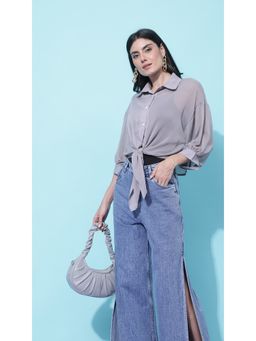 Virgio - Grey Puff Sleeve Oversized Shirt (M)