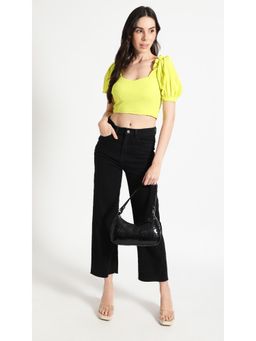 Virgio - Lime Yellow Puff Shoulder Crop Top