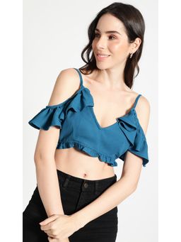 Virgio - Teal Ruffle Strappy Crop Top