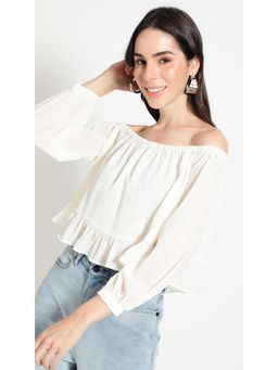 Virgio - White Ruffled Hem Bardot Top