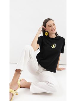 Virgio - Black Graphic Boxy T Shirt with Back Print