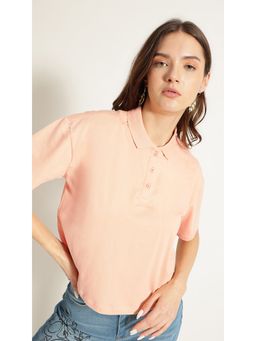 Virgio - Pink Polo Collar Boxy T Shirt
