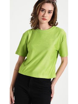 Virgio - Leaf Green Round Neck Boxy T Shirt