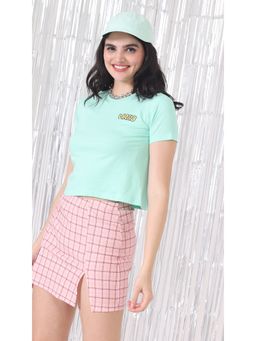 Virgio - Blue Back Print Graphic Crop T Shirt
