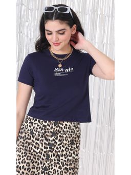 Virgio - Navy Blue Slogan Graphic Crop T Shirt