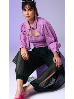 Virgio - Purple Puff Sleeve Self Design Top