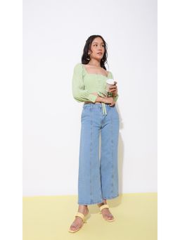 Virgio - Puff Sleeve Light Green Crop Top