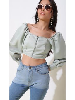 Virgio - Pastel Blue Puff Sleeve Crop Top