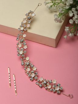 PANASH - Women Gold-Plated CZ Stone Floral Shaped Embellished Tiara