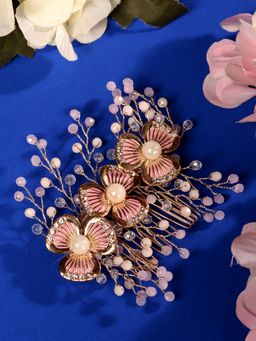 Saraf RS Jewellery - Gold Toned Pink AD Embellished Bridal Comb Pin