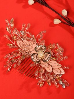 Saraf RS Jewellery - Pink Gold Toned Pearl Beaded & Embellished Bridal Comb Pin