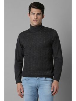 Louis Philippe - Men Grey Patterned Turtle Neck Full Sleeves Sweater