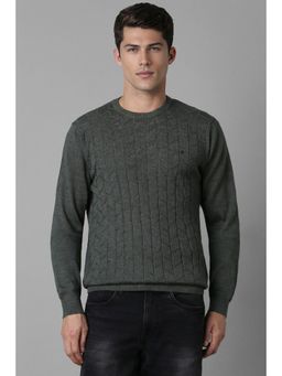 Louis Philippe - Men Green Crew Neck Full Sleeves Sweater