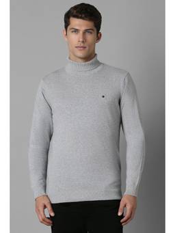 Louis Philippe - Men Grey Crew Neck Full Sleeves Sweater
