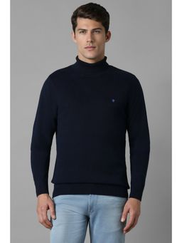 Louis Philippe - Men Navy Blue Solid Turtle Neck Full Sleeves Sweater