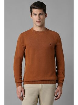Louis Philippe - Men Brown Textured Crew Neck Full Sleeves Sweater