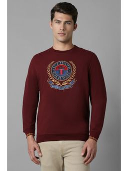 Louis Philippe - Men Casual Maroon Embroidered Sweatshirt