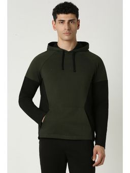 Van Heusen - Men Olive Print Hooded Neck Sweatshirt