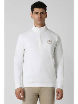 Van Heusen - Men White Solid Stylized Neck Sweatshirt