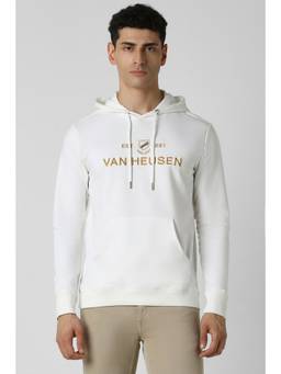 Van Heusen - Men White Embroidered Hooded Neck Sweatshirt