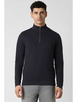 Van Heusen - Men Navy Blue Textured Round Neck Sweatshirt