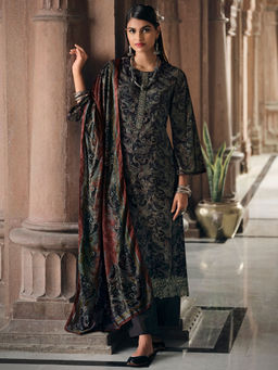 Stylee LIFESTYLE - Black Crape Embroidered Dress Material (Set of 3)
