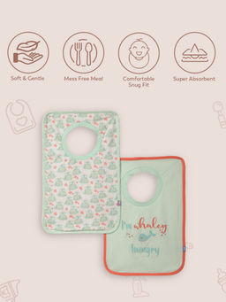 Mi Arcus - 100% Cotton Whale Print Feeding Pullover Bib 0-3 Months (Pk of 2) - Green