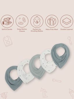 Mi Arcus - Cotton Solid & Star Print Drool Bib Snap Button Closure (0-3 Months) (Pack Of 5)