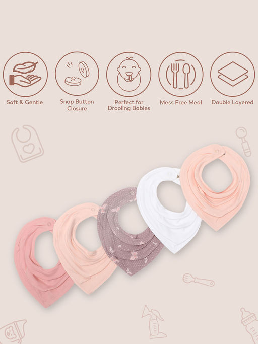 Mi Arcus Cotton Solid & Printed Drool Bib Snap Button Closure (0-3 Months) (Pack Of 5)