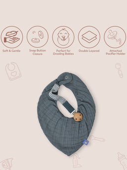 Mi Arcus - Cotton Muslin Dual Layer Drool Bib with Pacifier Holder Snap Button Closure
