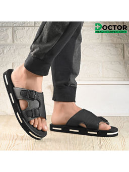 DOCTOR HEALTH SUPER SOFT - Men Black Double Buckle Sliders