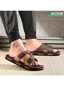 DOCTOR HEALTH SUPER SOFT - Men Brown Double Buckle Sliders