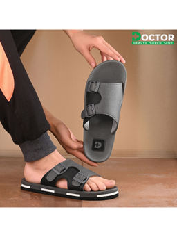 DOCTOR HEALTH SUPER SOFT - Men Grey Double Buckle Sliders