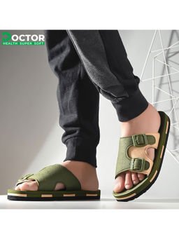 DOCTOR HEALTH SUPER SOFT - Men Olive Double Buckle Sliders