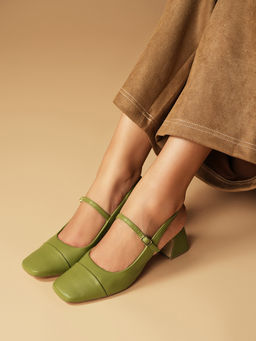 Theater - Women Twiggy Bride Green Mary Jane Slingback Block Heels