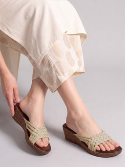 Dollphin - Women Cream Leather Wedges Heels RP-8431