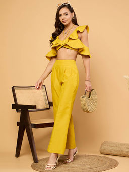 Uptownie - Linen Ruffled Top with Pants (Set of 2)