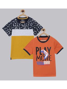 3PIN - Trendy Boys Short Sleeves Printed T-shirt Mustard & Orange (Pack of 2)