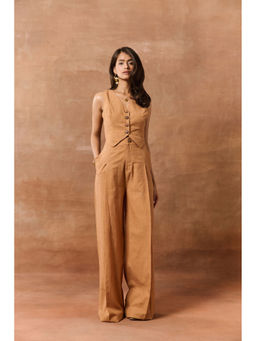 Lea Clothing - Isolde Tan High-Waisted Linen Pants