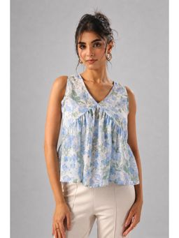 Twenty Dresses by Nykaa Fashion - Blue Floral Print Voil Top