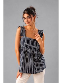 Twenty Dresses by Nykaa Fashion - Peplum Top With Frill - Navy Blue