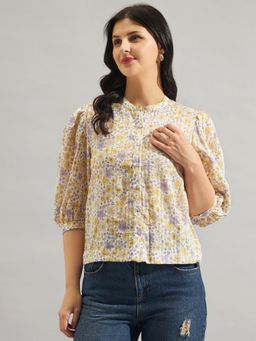 Twenty Dresses by Nykaa Fashion - Cream Floral Printed Cotton Dobby Top