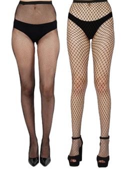 NEXT2SKIN - Women's Fishnet Mesh Pantyhose Stockings Black, SmallNet-LargeNet (Pack of 2)