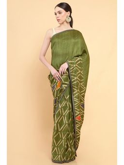 Soch - Women Green Silk Printed Saree with Stitched Blouse