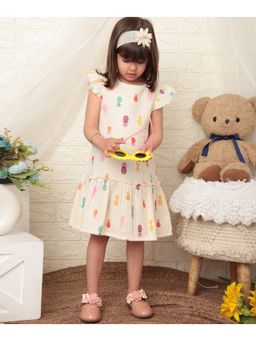 Beebay - Pineapple Print Double Cloth Gold Lurex Dress